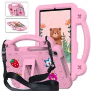 Catzon Strawberry Tablet Case with Shoulder Strap Stand for Samsung Galaxy Tab A 8.4 inch 2020-Pink