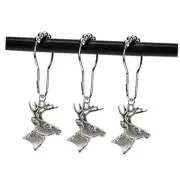 Set of 12 Deer Shower Curtain Hooks Rings Rustic Cabin Bath Christmas Silver
