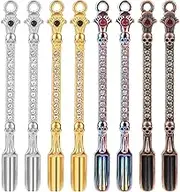 8Pcs Mini Spoon Mini Shovel Mini Dry Herbs Powder Scoop Metal Medicine Spoon Shovel Small Spoons for Spice Jars Small Salt Spoon Pendant Necklace Ring Spoon (Rainbow Colow with Diamond)