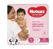 New Huggies Ultradry Essentials Nappies Girls Size 3 - Carton (88 Nappies)