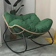CADYNN Patio Rocking Chair Outdoor Chair with Cushion Padded, Indoor Oversized Rattan Wicker Lounge Chair, Metal Frame Large Supports Modern Rocker Chair(Green)