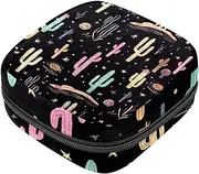 Period Bag,Sanitary Napkin Storage Bag,Black Background Plant Cactus,Tampon Holder for Purse