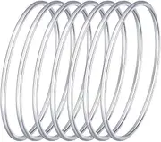 [Castillna] Plain Thin Round Bangle Bracelets for Women Christmas Birthday Gifts, Silver, Set of 7 Pieces