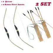 2SET Archery Wood Bow & Arrows, Arrow Quiver Set Kids Garden Hunting Target Toys