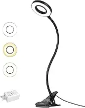 LED Reading Light, Dimmable Clamp Lamp for Bed Headboard, Bedroom, Office, 3 Modes 9 Dimming Levels, Flexible Clip Light, Adapter Included, 7W, Black