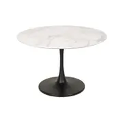 Cecil Round Dining Table Marble Effect 120cm - Matte Black Frame - White Sevella