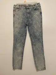 NWT Epic Threads Jeans Womens Junior 16 Blue Denim Spatter Skinny Raw Hem 29x37