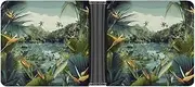 [RTSEBVN] Slim Credit Card Holder Personalized Leather Rose And Butterflies Money Clip Gifts Wallet For Men Women, Tropical Landscape, One size, Modern