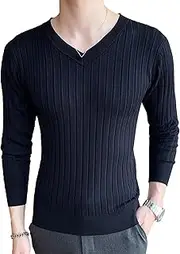 [JEShifangjiusu] Men's Crewneck Knitted Textured Sweaters Long Sleeve V-Neck Pullover Tops Casual Fashion Sweaters