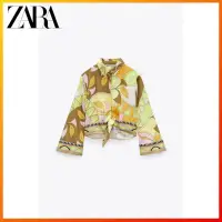 在飛比找蝦皮商城精選優惠-Zara 新款女式蝴蝶結印花長袖襯衫
