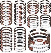 48pcs Sports Charm Bracelets, Soccer Softball Basketball Player Gifts Beaded Ball Adjustable Clay Bracelets Jewelry Sports Gifts Supplies for Teen Adults (Football), One Size, clay, no