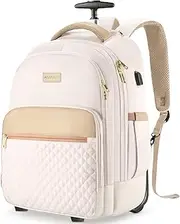 [Arcoyard] Rolling Backpack Carry On Luggage For Adults With Wheels, 40L Wheeled Backpack For Women, Travel Roller Backpack, Rolling Bag, Beige, Beige, 20 inches, Rolling Backpack Carry on Luggage,