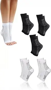 5 Pairs Copper Compression Socks Ankle Brace Neuropathy and Tendonitis Relief Pain Management Foot Compression Sleeves for Men and Women (Size S/M White Black and White Dots)