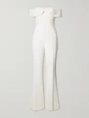 [Self-Portrait] Self-Portrait - Bow-detailed Crepe Jumpsuit - White - UK 12 UK 12 White