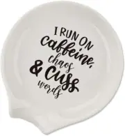 Coffee Spoon Rest, Engraved Cute Counter Holder Funny Farmhouse White