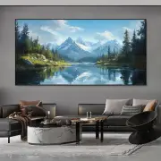 Lake Landscape with Snow-Capped Peaks Unframed Canvas Painting for Living