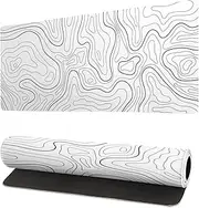 Siski Topographic Contour White Gaming Mouse Pad XL Geographic Map Lines Extended Big Large Desk Mat Non-Slip Rubber Base Stitched Edge Long Keyboard Mousepad for PC Computer Laptop,31.5x11.8 Inch
