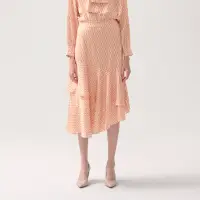 在飛比找momo購物網優惠-【AVVJOY 艾薇卓爾】繽紛橘彩緞面及膝裙