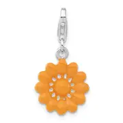 Sterling Silver Polished Yellow Enameled Flower W/Lobster Clasp Charm