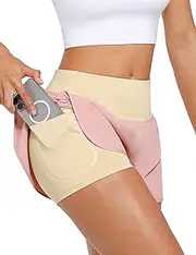 [Cosmolle] 2 in 1 Running Athletic Shorts for Women Tennis Shorts with Liner Jogging Shorts with Back Zipper Pocket