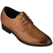 CALTO A329013 - 3 Inches Elevator Height Increase Light Tan Sharp Toe Lace Up