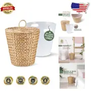 Compact Cylindrical Wicker Waste Basket with Plastic Liner for Easy Disposal