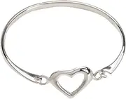Children's Sterling Silver Open and Adjustable Heart Bangle Bracelet for Girls