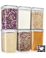 Sorbus Set of 6 Food Storage Containers With Lids, Measuring Spoons & Labels
