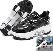 [AMMFIT] Deformation Roller Shoes Quad Roller Skates with Brake, Shoes with Wheels for Kids and Adults Sports Outdoors Technical Skateboarding Shoe,Black-7