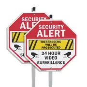 Security Alert Trespassers Will B Octagon Sign With Stake Weather Resistant