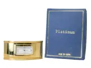 PLATINUM:GOLD TONE ANTIQUE CURVE STYLE COLLECTABLE ANALOG QUARTZ MINI CLOCK