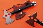 Throwing Axe, 12" rain drop Damascus steel blade axe with Leather sheath