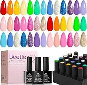 Beetles 20 Colors Rainbow Summer Gel Nail Polish Kit, Soak Off LED Lamp Glitter Nude Gel Polish Starter Kit with Glossy & Matte Top Gel Base Coat Kaleidoscope Rainbow Nails Manicure Gifts for Women