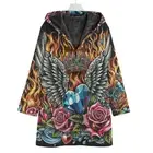 Angel Wings Tattoo Cotton Cozy Hooded Jacket Festival Cloak Coat Flames Rocker