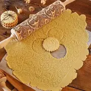 Embossed Wooden Rolling Pin Embossing Rolling Pin for Baking Fondant Pizza Pi...