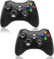 ADHJIE Xbox 360 Controller 2 Pack 2.4GHz Wireless Controller Compatible with Xbox 360/Xbox 360 Slim/PC with 3.5mm Audio Headphone Jack, Dual Vibration, Black