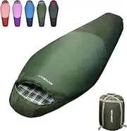 WKFAMOUT Cold Weather Mummy Sleeping Bag Flannel 0 Degree Winter Sleeping Bag Machine Washable Heavy Duty for Adults,Teenager with Compression Sack 4 Seasons for Camping Hiking Traveling