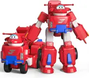 High Superwings Jett Robot Suit and 2” scale Transforming Jett Mini Figure, Transforming Robot & Transforming Fire Truck Toy Vehicle Playset