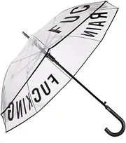 Fisura - Transparent umbrella "f*cking rain". Youth transparent umbrella. Automatic umbrella with button. Wind resistant and durable umbrella. 103cm in diameter., Rain Transparent