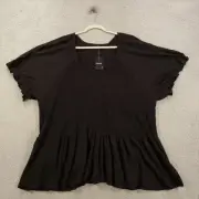 New Torrid 6 Blouse Womens 6X Black Smocked Babydoll Peasant NWT