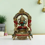 [Collectible India] 13" Large Laxmi Statue Lakshmi Figurine Hindu Goddess Brass Idol Turquoise Shrine Religious