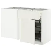 METOD / MAXIMERA corner base cab w drawer and p-out, white/Veddinge white, 128x68x80 cm