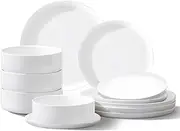 [zexstar] Plates and Bowls Sets, 12 Pieces Porcelain Dinnerware Sets Dishware Sets Chip Resistant Ceramic Dish Set Dining Dinner Ware Service for 4, White