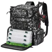 Fishing Tackle Backpack with Rod Holders & 4 Tackle Boxes, Outdoor Camouflage