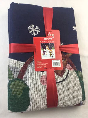 Cotton/Polyester Woven Blanket Throw Winter Scene Snowmen 50”x60” NWTS