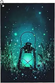 JEJEA Fireflies And Lantern Print Waffle Pattern Towel, Ultra-Absorbent Golf Towel,With Carabiner Clip, For Men'S Gifts