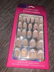 Claire’s Peach Pink Nude White French Tip press on stick faux nails manicure set