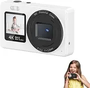 Bewinner 4K Digital Camera with Dual Screen and 18X Zoom, Autofocus Compact Video Camera for Kids, Teens, and Students, 48MP Photos, 2.4 Inch Display (White)