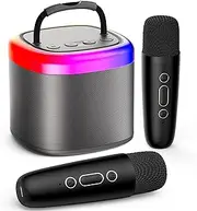 JYX Mini Karaoke Machine, Portable Bluetooth Karaoke Speaker with Wireless Microphone and Party Lights for Kids and Adults, Birthday Gifts for Girls Boys Family Home Party (2 Mics)