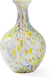 Hand Blown Colorful Round Murano-Style Art Glass Vase - 12.5" Tall，Wide Mouth Glass Vase for Mantle Dining Table Centerpiece, Entryway Living Room Wedding Decoration- Crystal Home Decor Accent.
